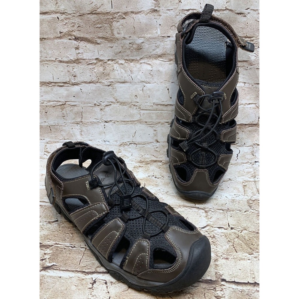 Eddie Bauer Mens Stewart Fisherman Sport Sandal Brown Closed Toe Hiking Shoe~12M
